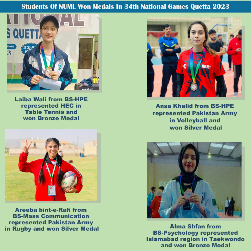 Students of NUML won medals in 34th National Games Quetta 2023